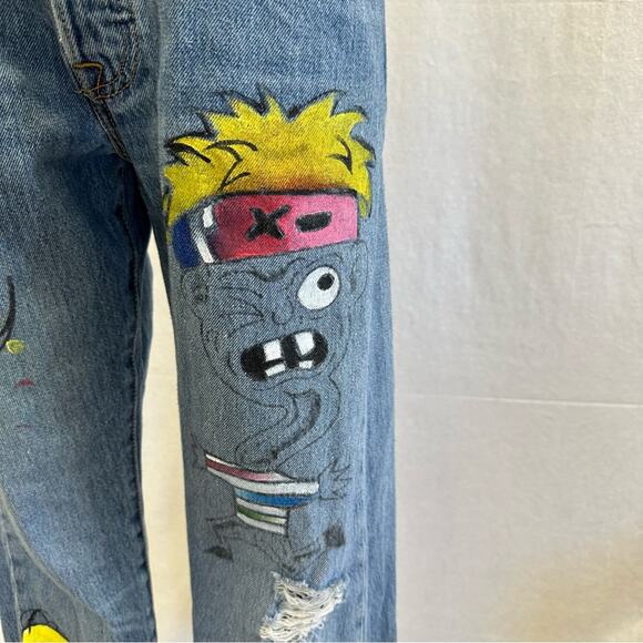 Levi's 501 custom hand‎ painted cartoon graffiti high waist jeans size 32x30 - Picture 6 of 16